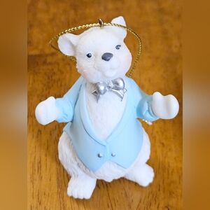 Vintage O'Well Christmas Tree Ornament Holiday Resin 3" Polar Bear Tuxedo Bow